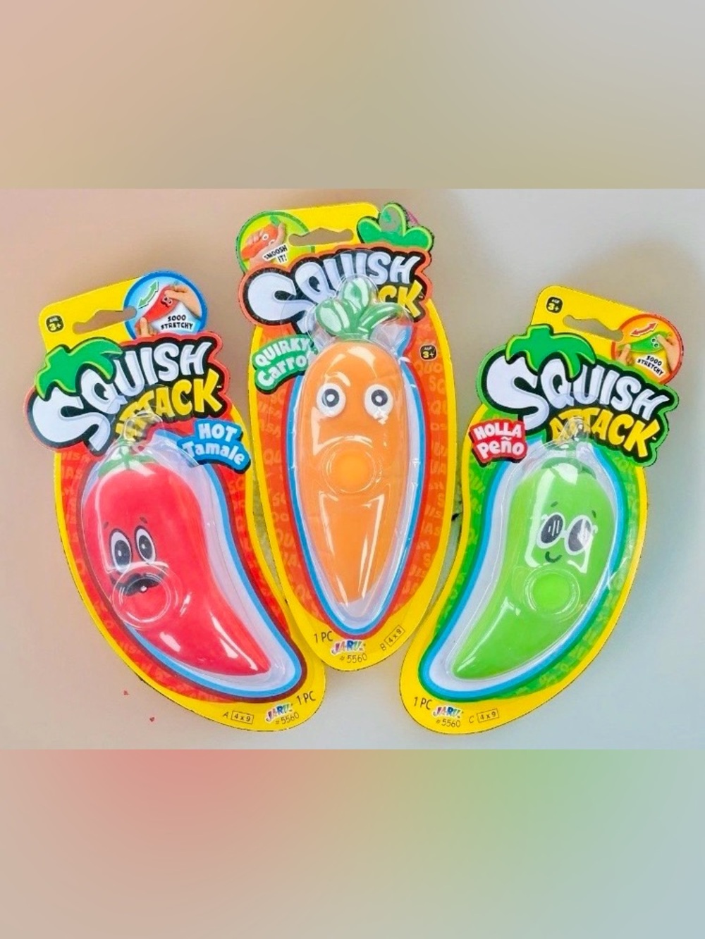 3x Ja-Ru Stretchy Squishy Veggie Sensory Fidget Toys Stress Relievers | NIB